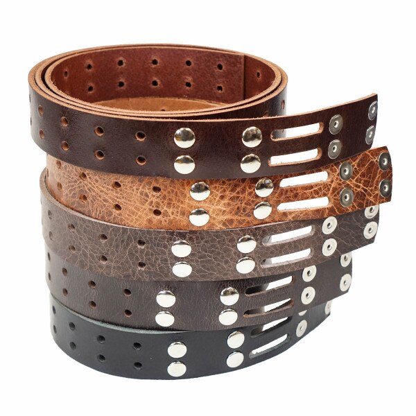 100-2079.SLC.3.jpg 1 1/2" Vintage Tan Buffalo Double Hole Belt Blank w/ Snaps Image