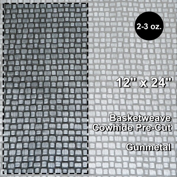 665-033.SLC.1.jpg Basketweave Cowhide Pre-Cut - Gunmetal - 12" x 24" Image