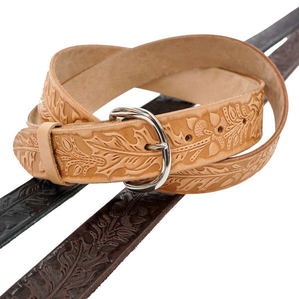 Modestone Embossed Oak Leaf Western Leather Belt 1.5'' Width Brown