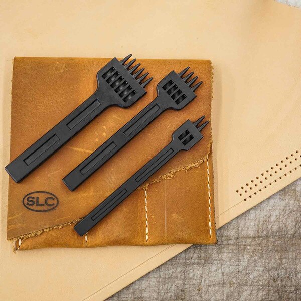 Faginey Leather Stitching Punch,4 Pcs/Set DIY Leather Hole Punch Stitching Tools Handmade Carft Kit(1+2+4+6 teeths),leather Punch Tool