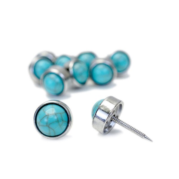 TCKRN.10pk.01.jpg Upholstery Tack - 5/8" Round - Turquoise/Silver Image