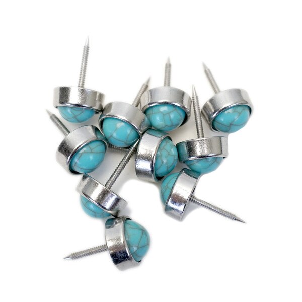 TCKRN.10pk.03.jpg Upholstery Tack - 5/8" Round - Turquoise/Silver Image